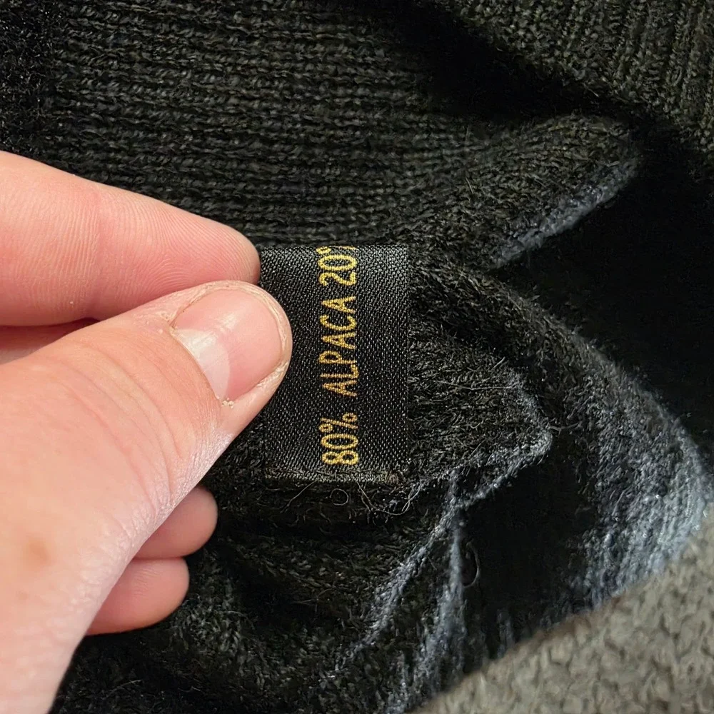 Fashion Forum 80% Alpaca 1/4 Zip Sweater Mens L Black Gray Made in Peru Pullover - Picture 7 of 9